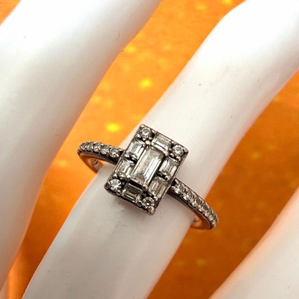 Pandora Sparkling Square Halo CZ Sterling Silver Ring